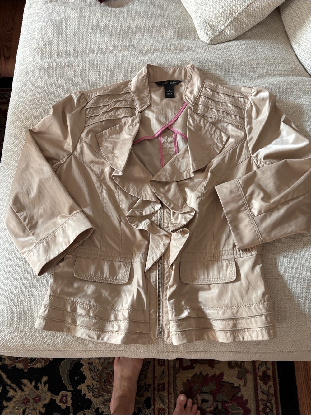 White House Black Market Beige Ruffle Front Blazer